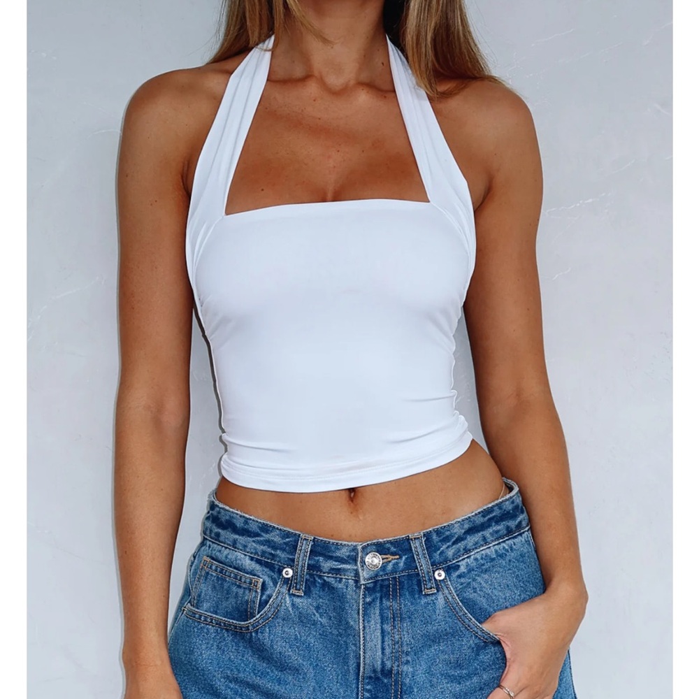 White Fox Boutique White Halter Square-Neck Crop Tank